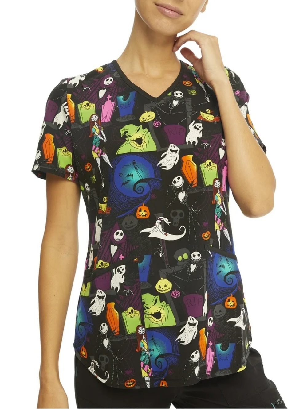 Scrubstar Women's Disney Nightmare Before Christmas "Jack Attack" Scrub Top 2XL